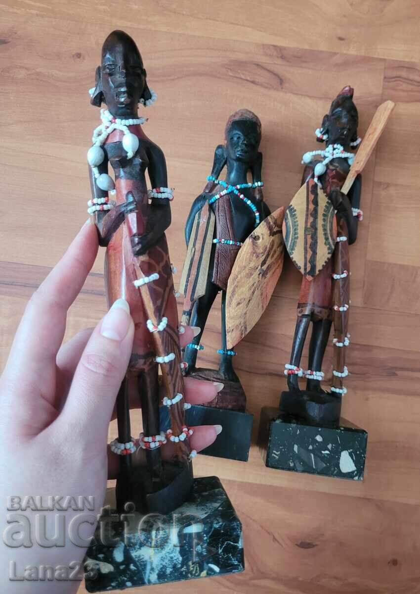 Figurine africane din lemn, decorațiune vintage