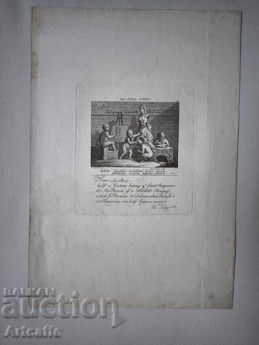 Αντικέ χαλκογραφία του William Hogarth σε ξύλινη κορνίζα - 6