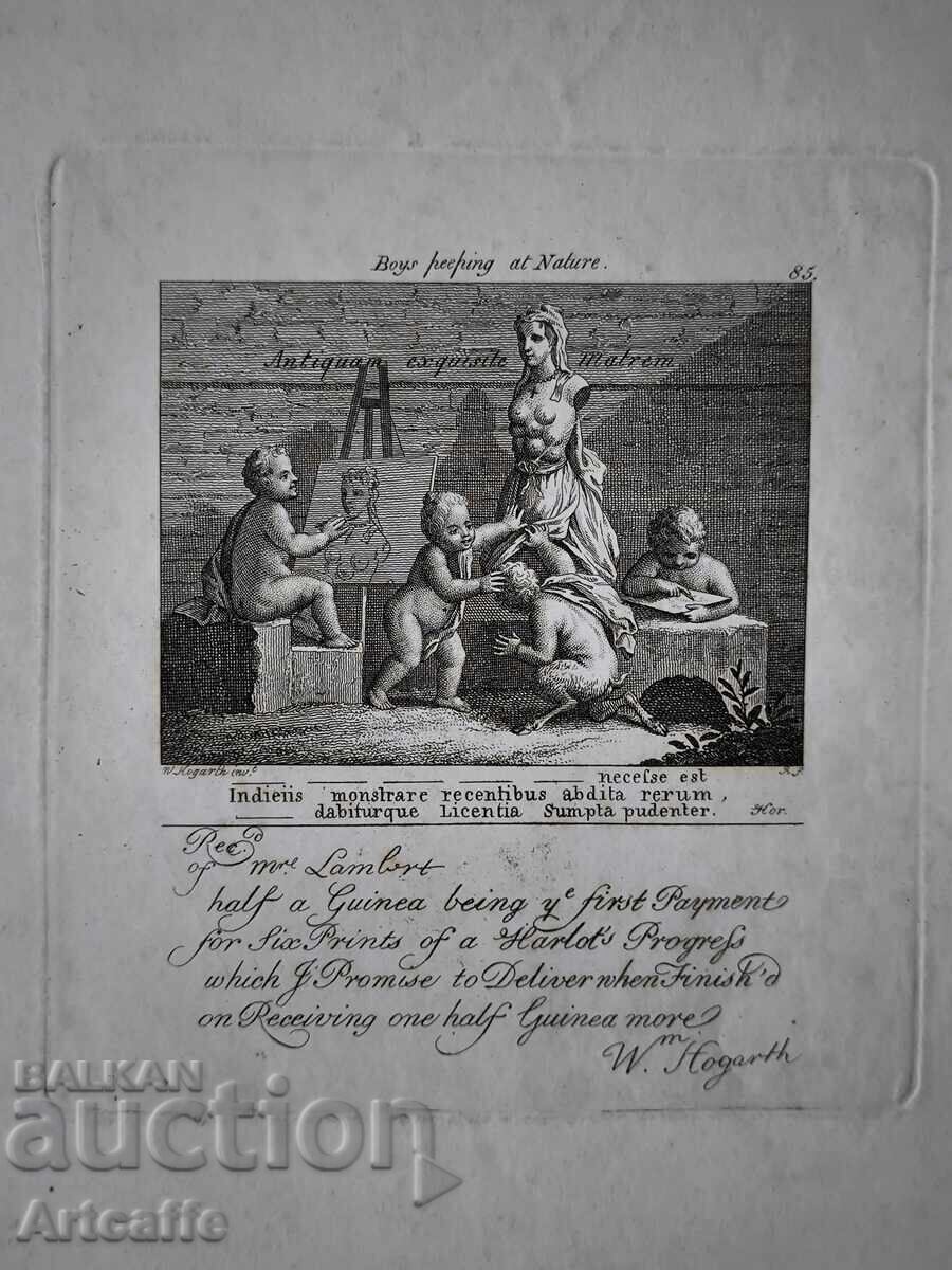 Αντικέ χαλκογραφία του William Hogarth σε ξύλινη κορνίζα - 7