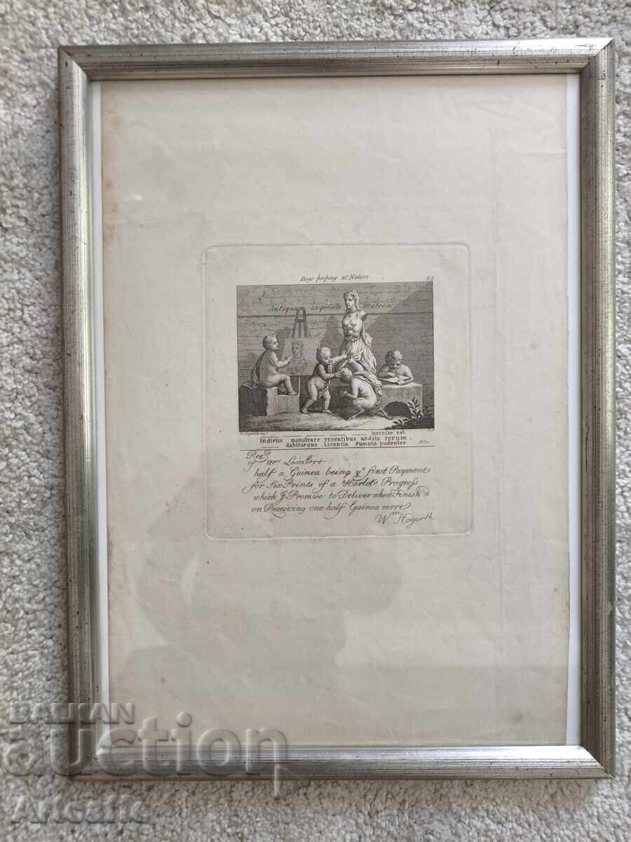 Αντικέ χαλκογραφία του William Hogarth σε ξύλινη κορνίζα