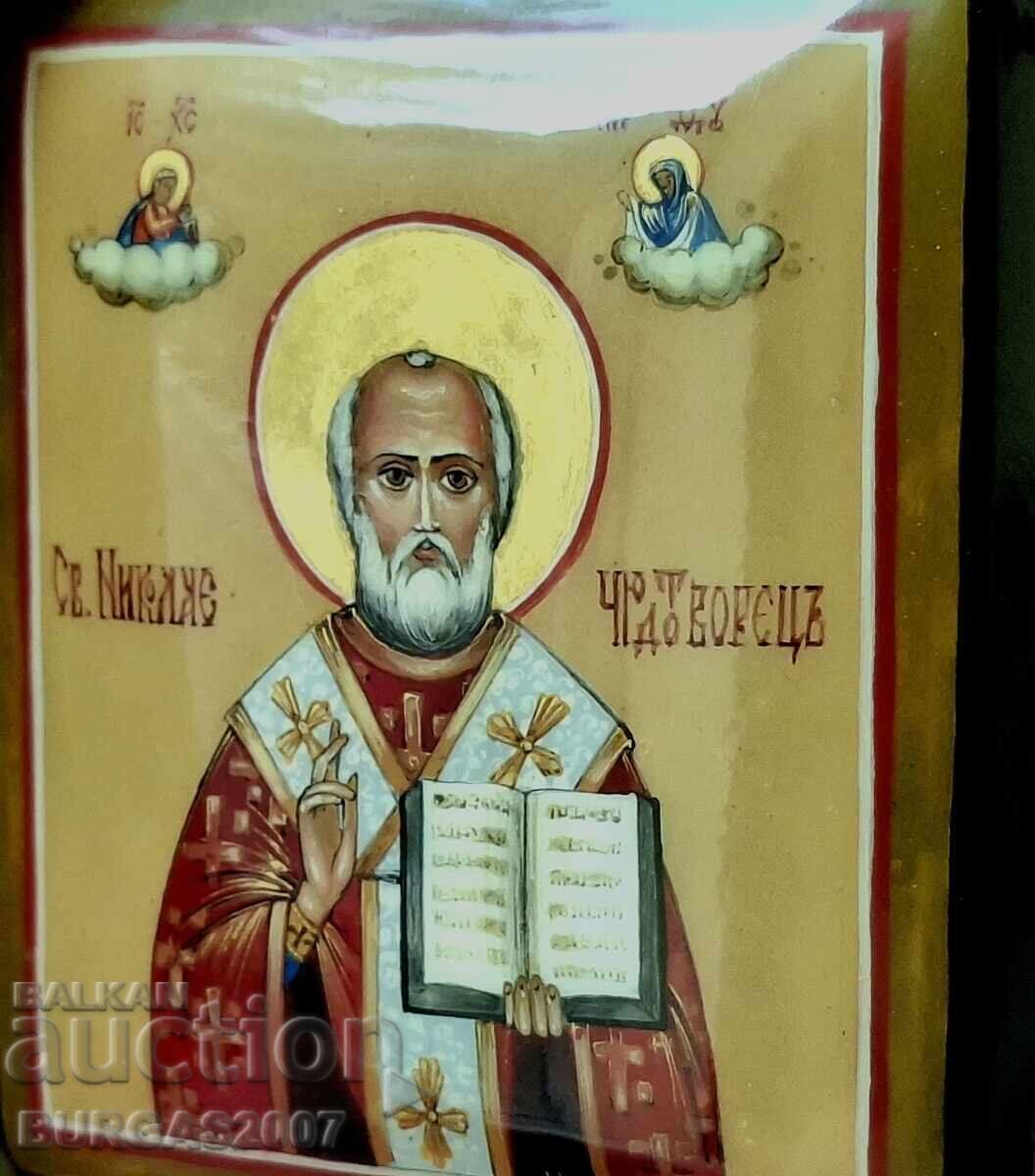 Livrarea Cutie din lemn pictată, Sf. Nicolae Făcătorul de Minuni, Palekh