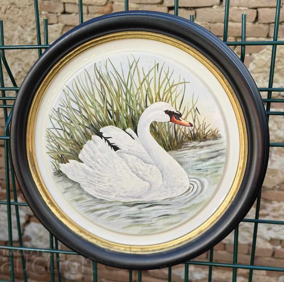 FARFURIE PORȚELAN LEBĂDĂ TABLOU DECORATIV DE PERETE CADOU CU TEXT