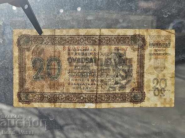 Licitație Slovacia 20 Coroane 1942 (Republica Slovacă) VF-XF