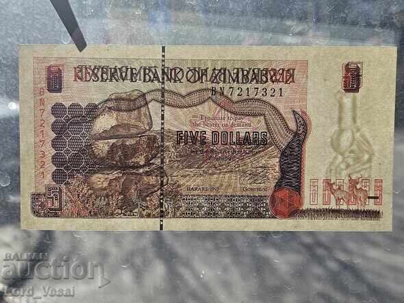 Licitație Zimbabwe 5 Dolari 1997 UNC
