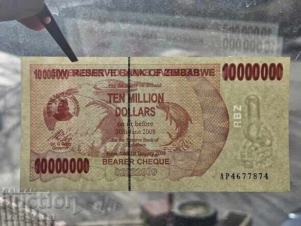 Licitație Zimbabwe 10 000 000 Dolari 2008 - Cec la purtător UNC