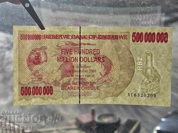 Δημοπρασία Ζιμπάμπουε 500.000.000 Δολάρια 2008 - Επιταγή στον κομιστή UNC