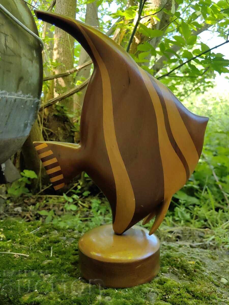 FIGURINĂ MARE DIN LEMN SCULPTURĂ PEȘTE MIC DEFECT - 5