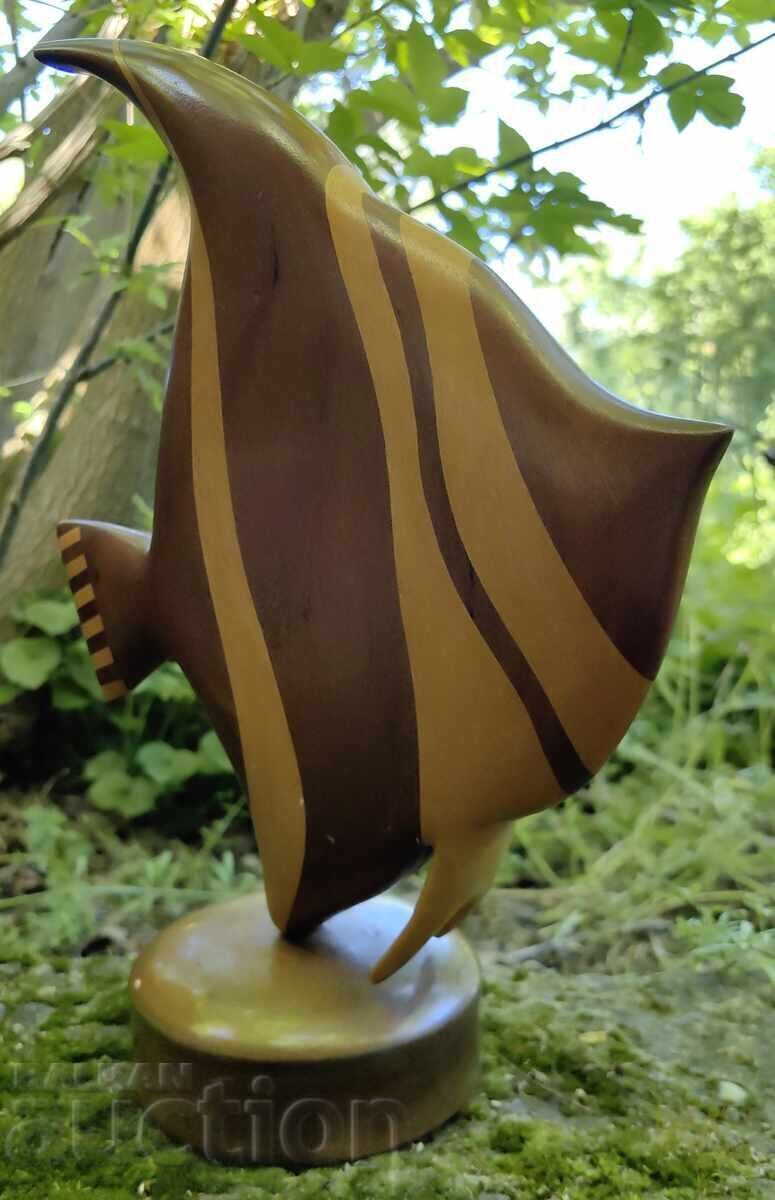 FIGURINĂ MARE DIN LEMN SCULPTURĂ PEȘTE MIC DEFECT - 6