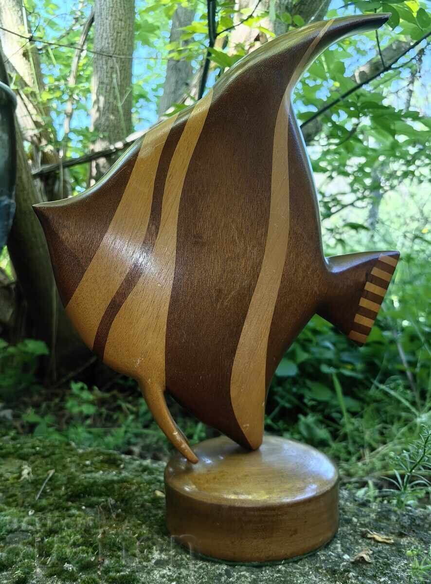 FIGURINĂ MARE DIN LEMN SCULPTURĂ PEȘTE MIC DEFECT