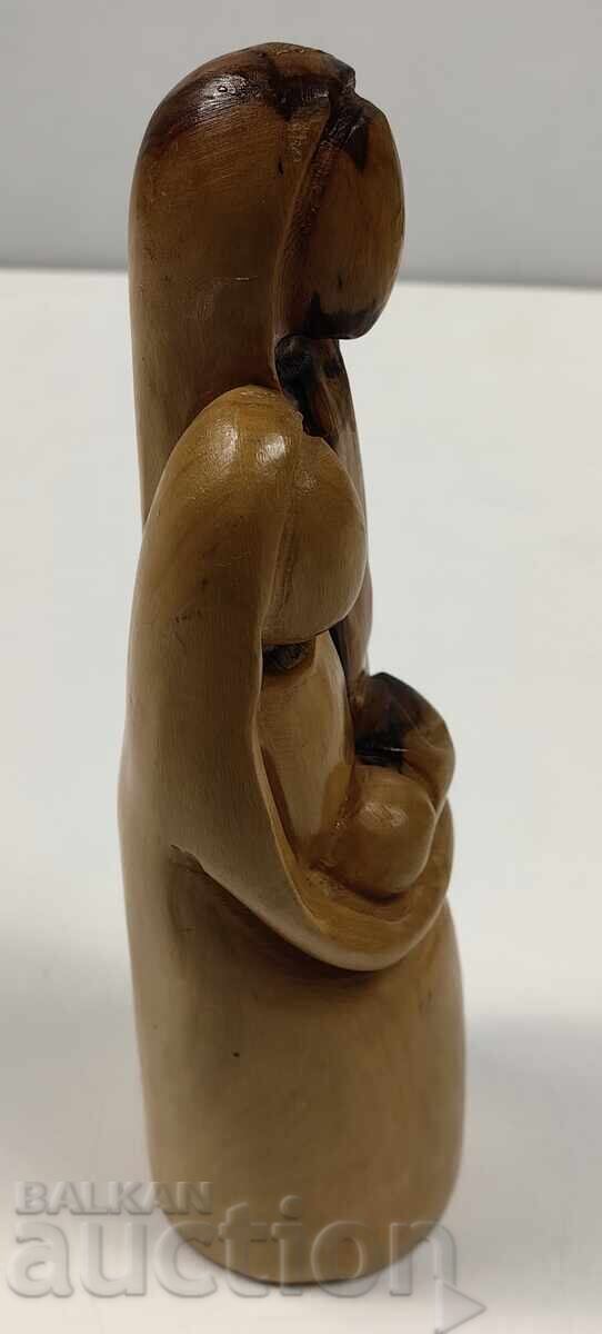 Livrarea MAMA COPIL STILIZAT FIGURA DIN LEMN STATUETA SCULPA