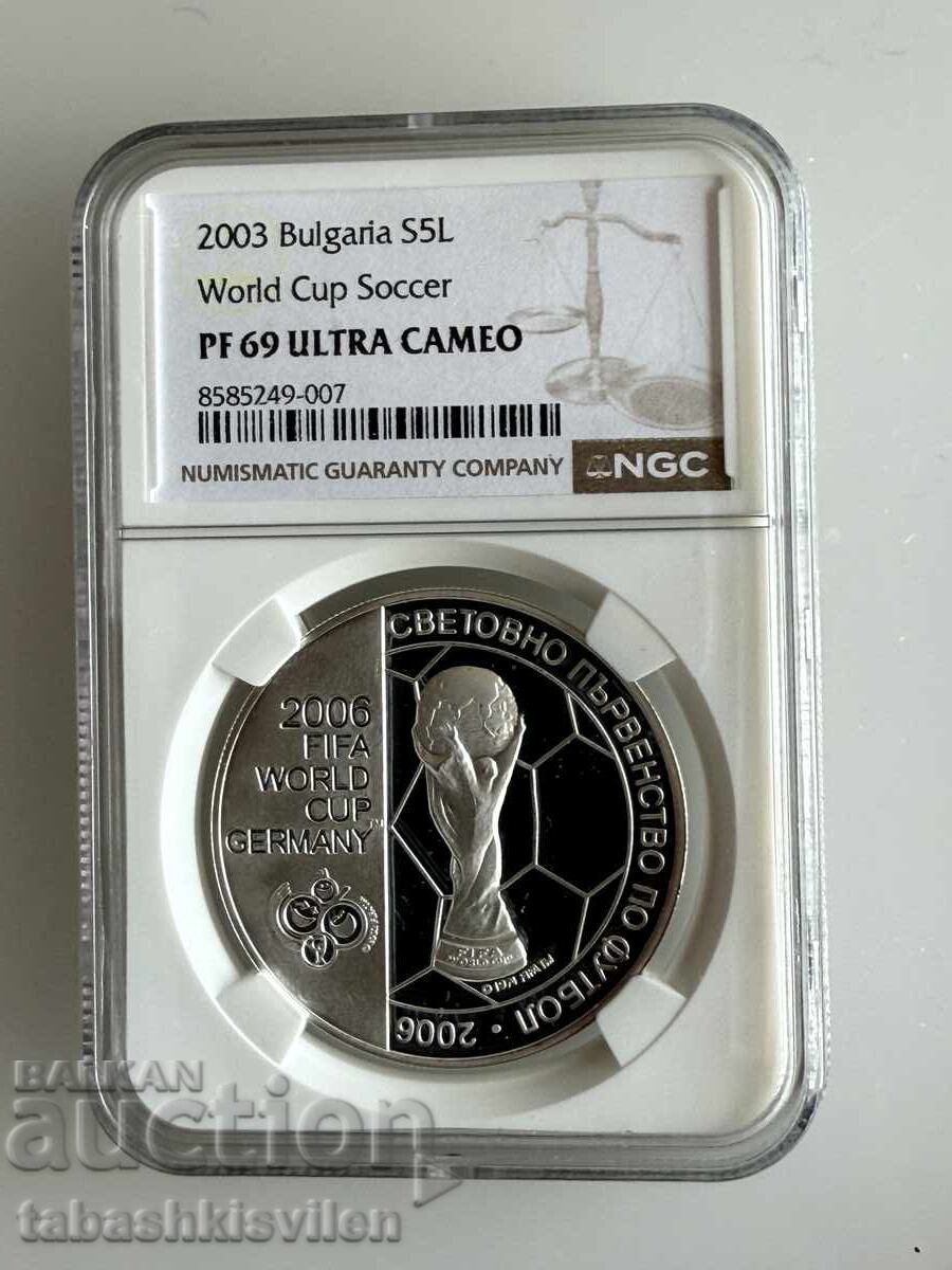 5 leva 2003 Cupa Mondială de Fotbal NGC PF 69
