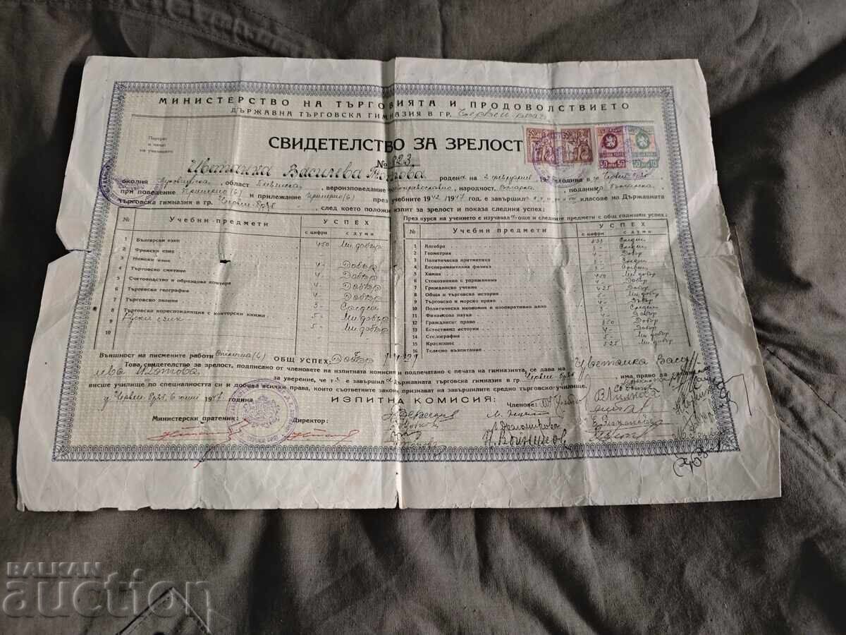 Diplomă de bacalaureat Liceul Comercial Cherven Bryag