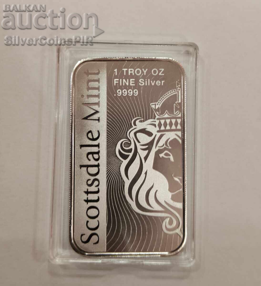 Ασημένια ράβδος 1 oz Λιοντάρι Scottsdale Mint με τιμή € 80.88 | 158.19 BGN