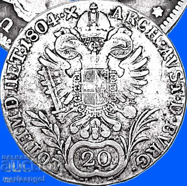 Livrarea Cehia 20 creițari 1804 Austria C - Praga Franz II R