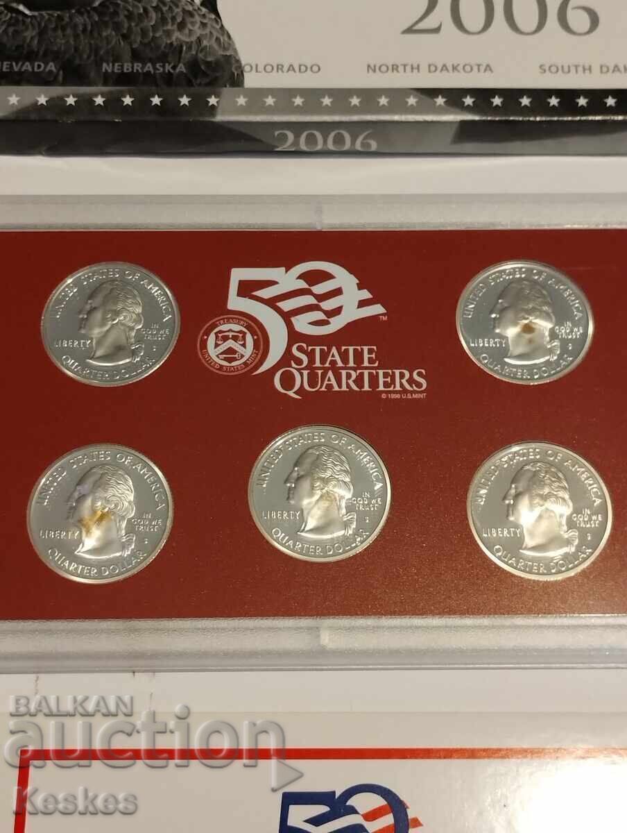 Licitație SUA 2006 set 5 monede de argint 25 cenți mat-lucios Licitație SUA 2006 set 5 monede de argint 25 cenți mat-lucios