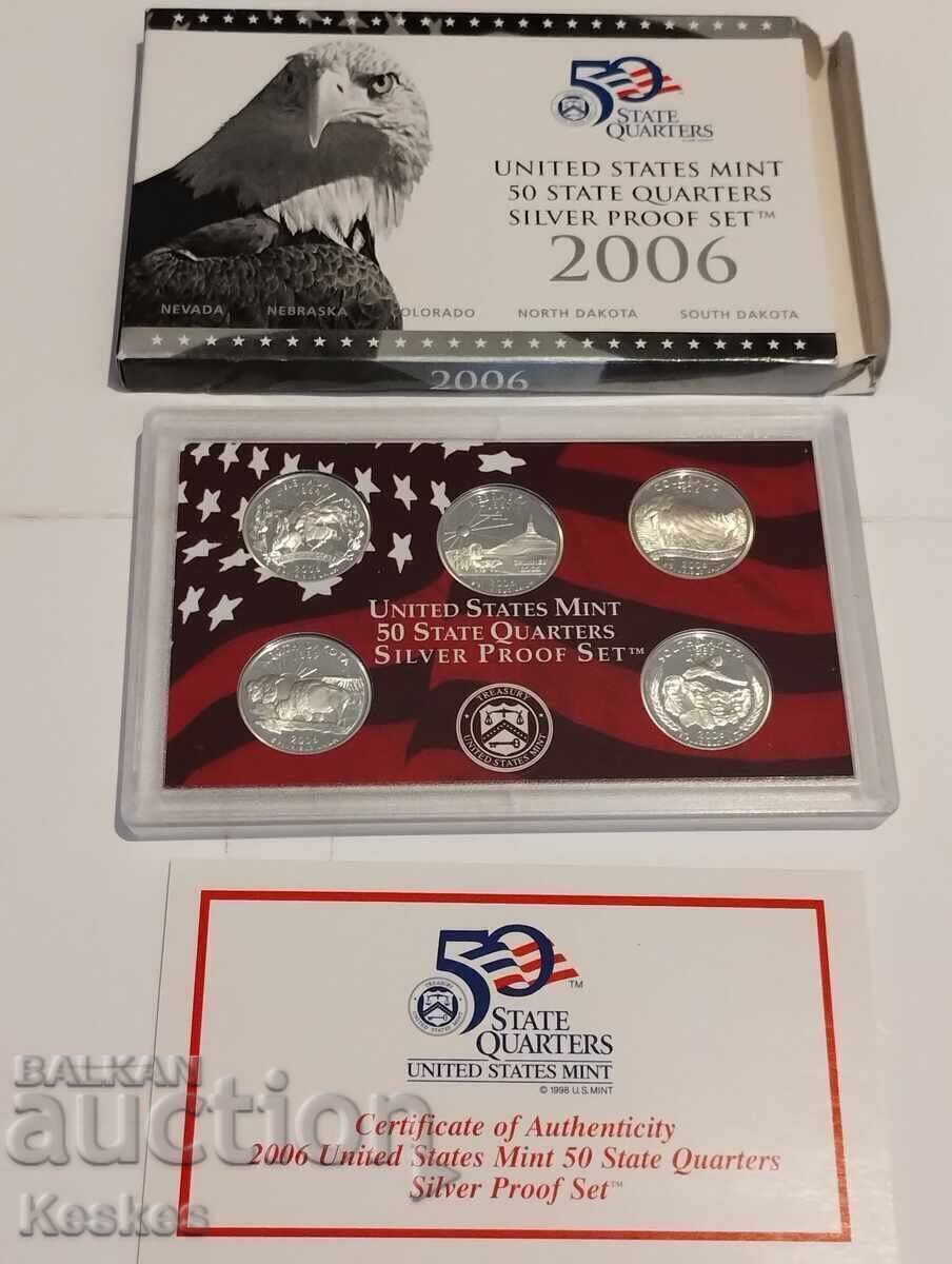 SUA 2006 set 5 monede de argint 25 cenți mat-lucios SUA 2006 set 5 monede de argint 25 cenți mat-lucios