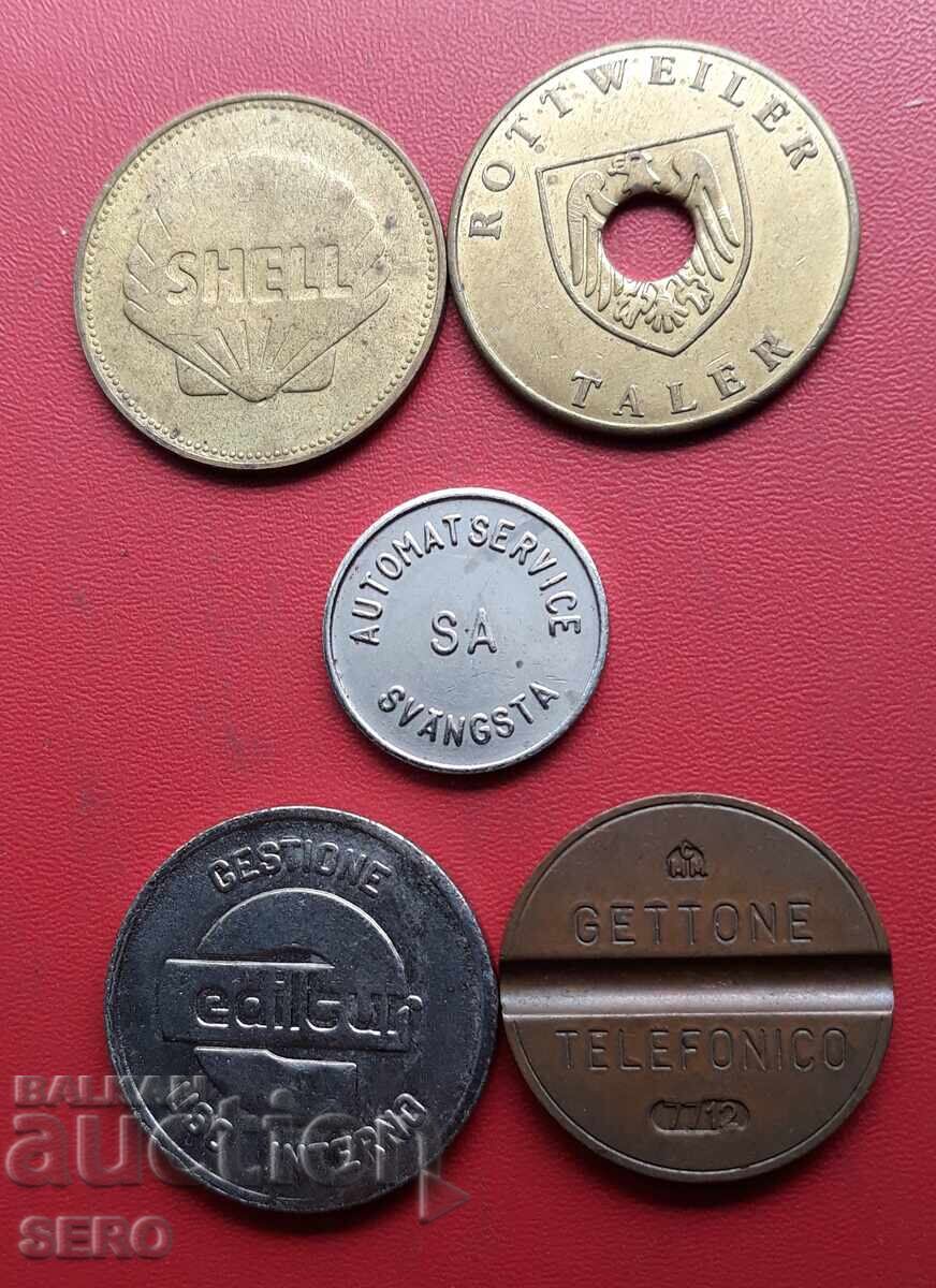 Tokens - lot of 5 tokens and a plaque with price € 1.01 | 1.98 BGN