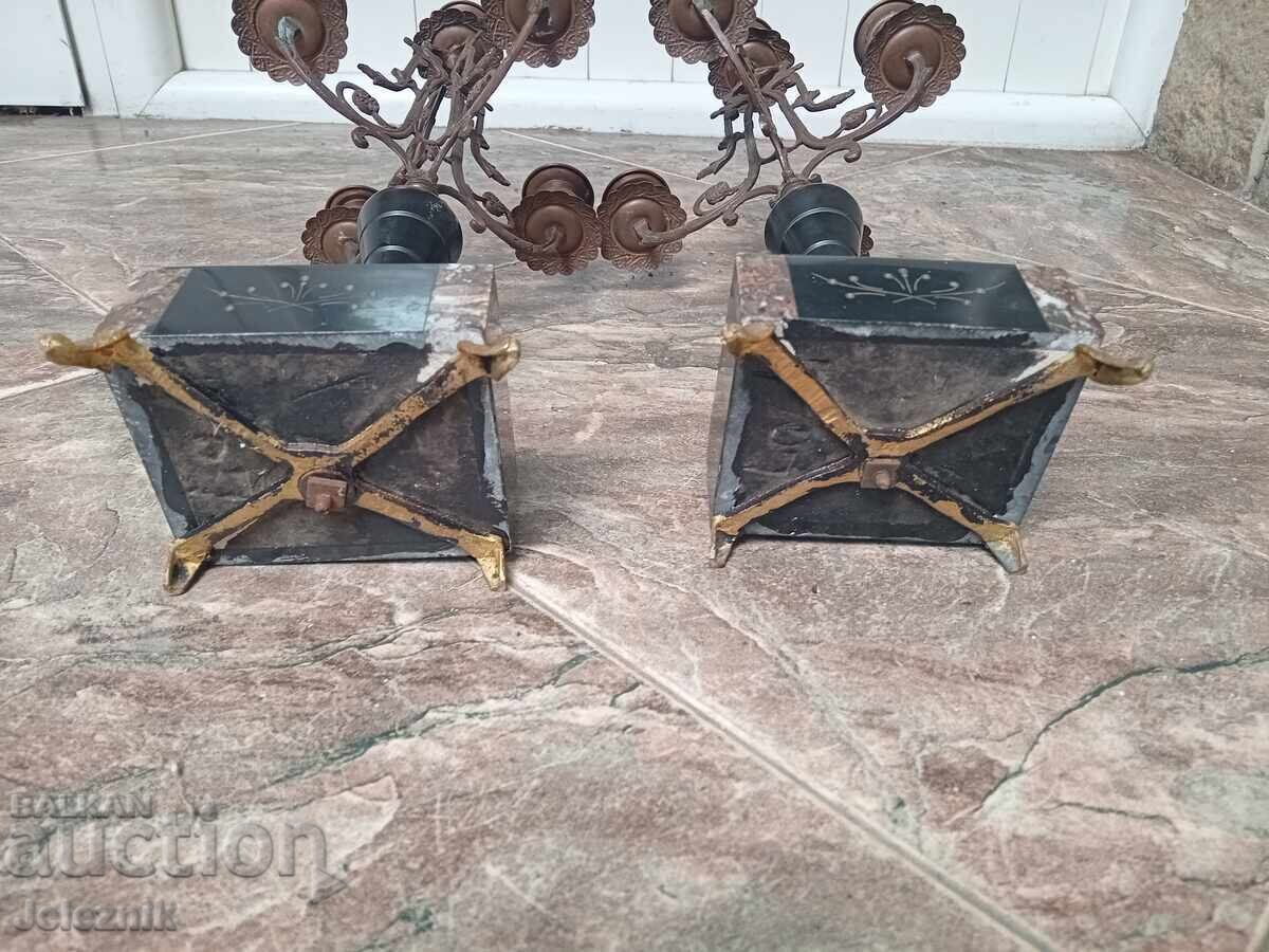 Două sfeșnice bronz/marmură Franța secolul XIX - 5