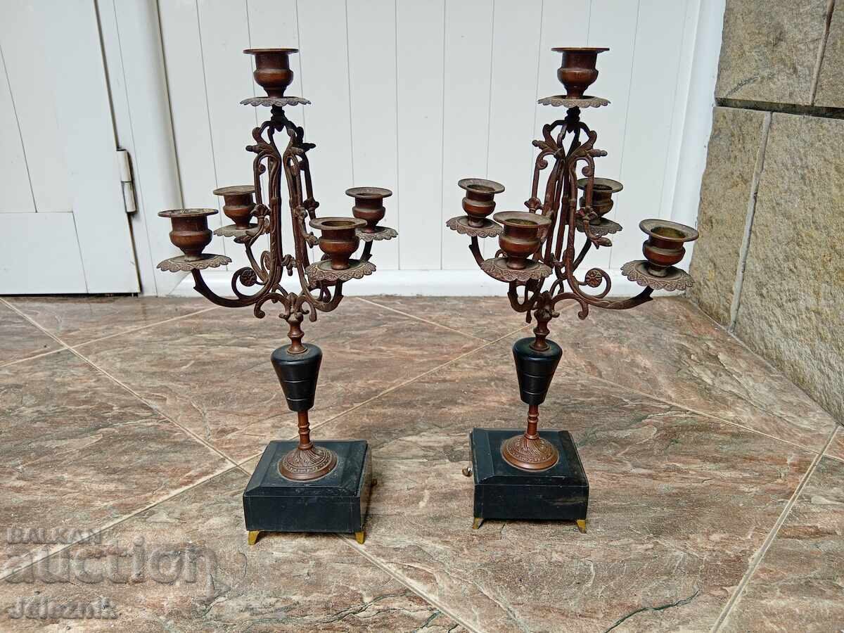 Două sfeșnice bronz/marmură Franța secolul XIX - 6