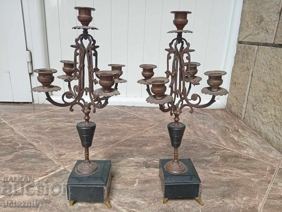Două sfeșnice bronz/marmură Franța secolul XIX - 7