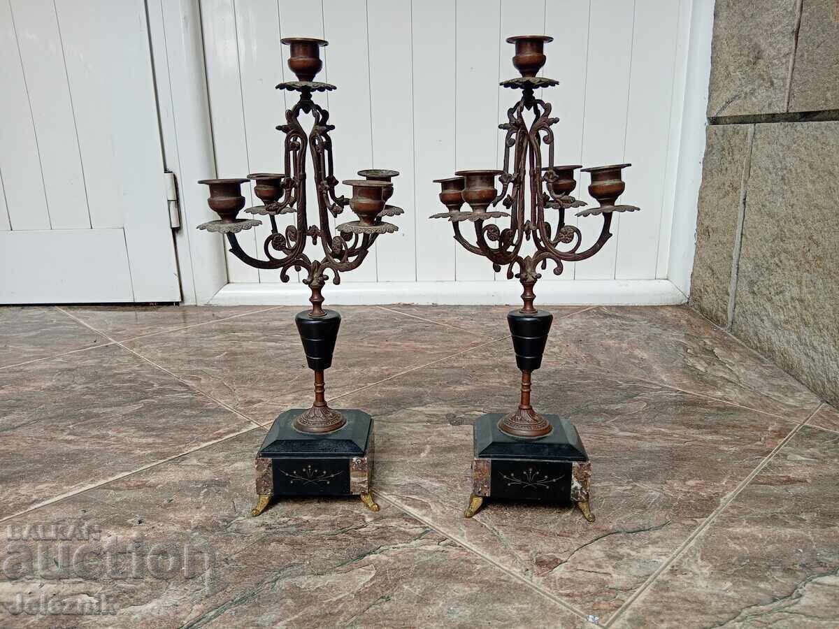 Două sfeșnice bronz/marmură Franța secolul XIX