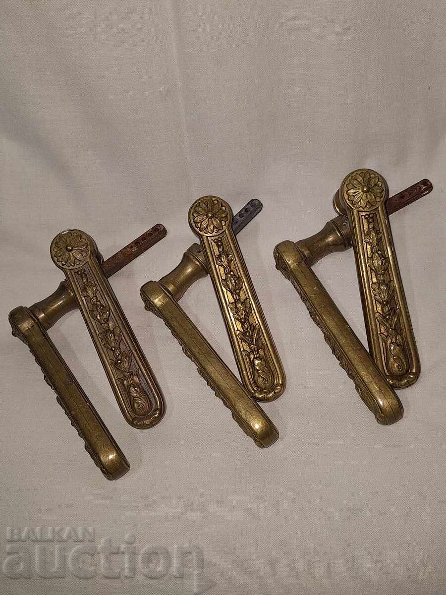 Mânere vechi din bronz pentru ușă/mobilier--3 bucăți