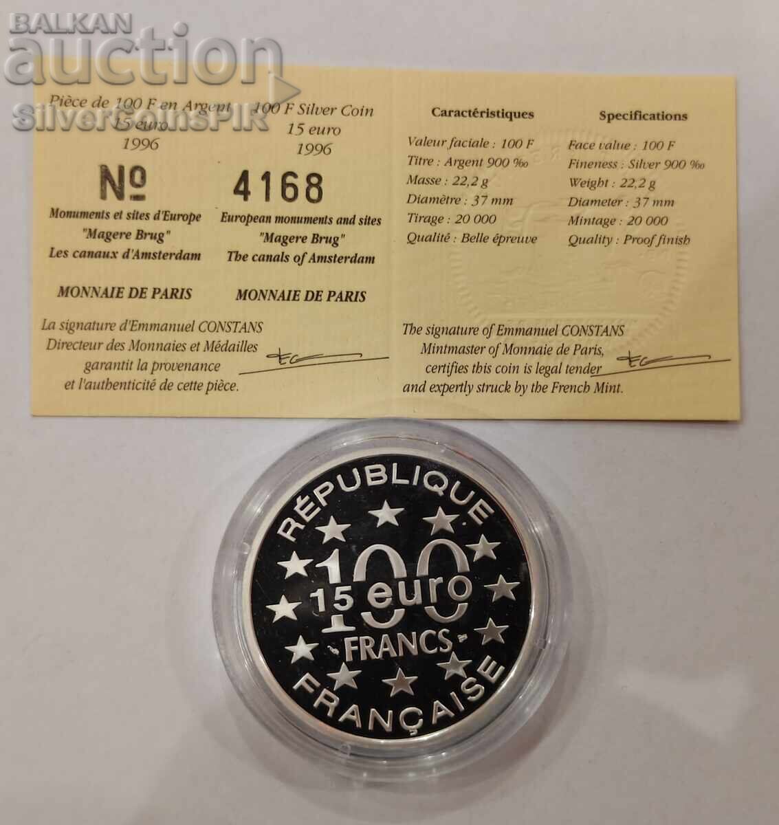 Licitație Argint 15 Euro/100 franci Amsterdam 1996 Franța