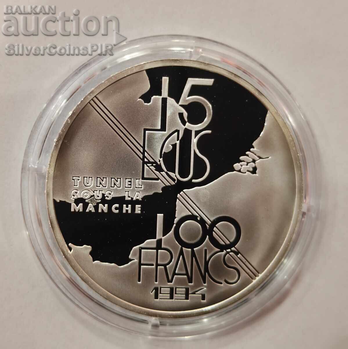 Auction Silver 15 Ecu/100 Francs Eurotunnel 1994 France Auction Silver 15 Ecu/100 Francs Eurotunnel 1994 France
