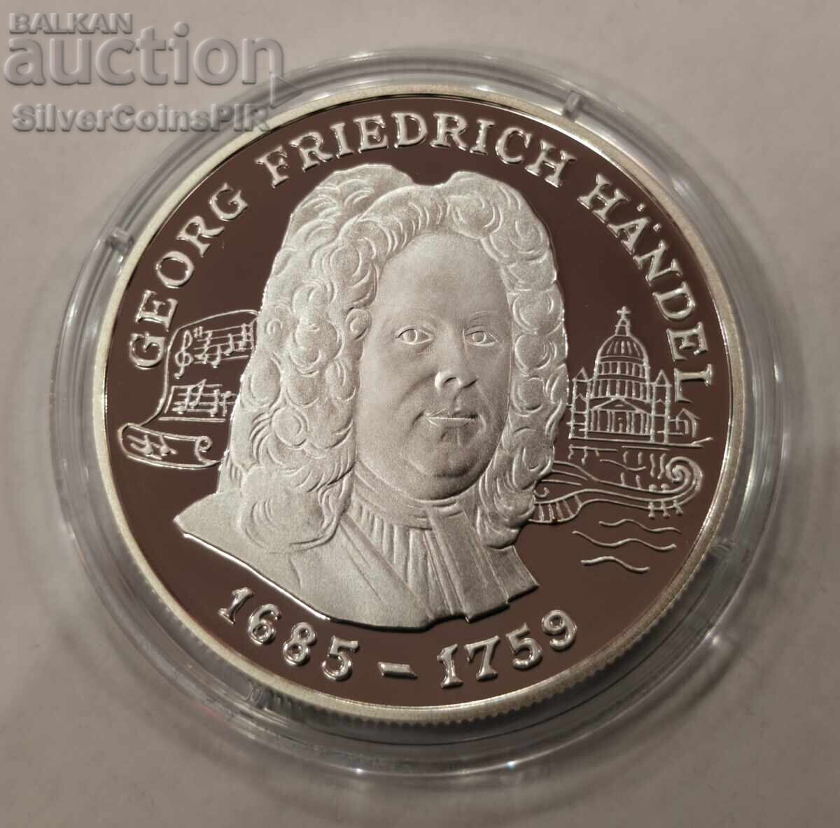 Delivery of Silver 10 Dinars George Handel 1998 Andorra Delivery of Silver 10 Dinars George Handel 1998 Andorra