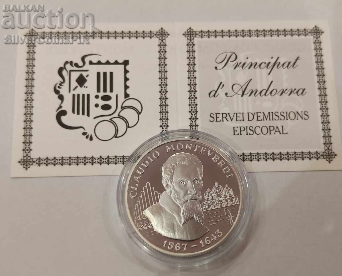 Argint 10 Dinari Claudio Monteverdi 1998 Andorra Argint 10 Dinari Claudio Monteverdi 1998 Andorra