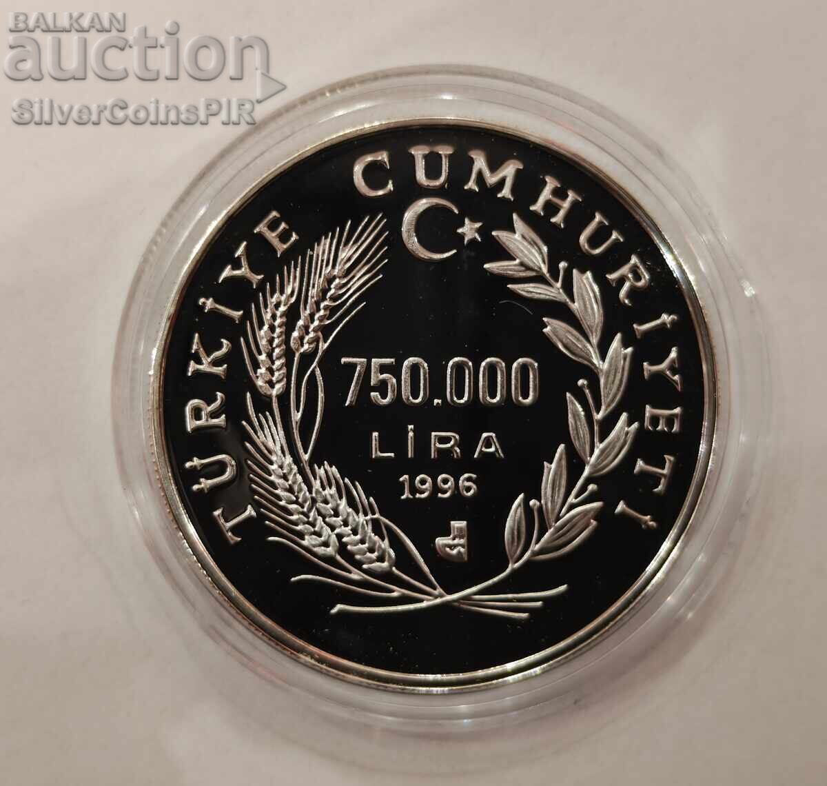 Silver 750,000 Lira Door to Europe 1996 Turkey - 5