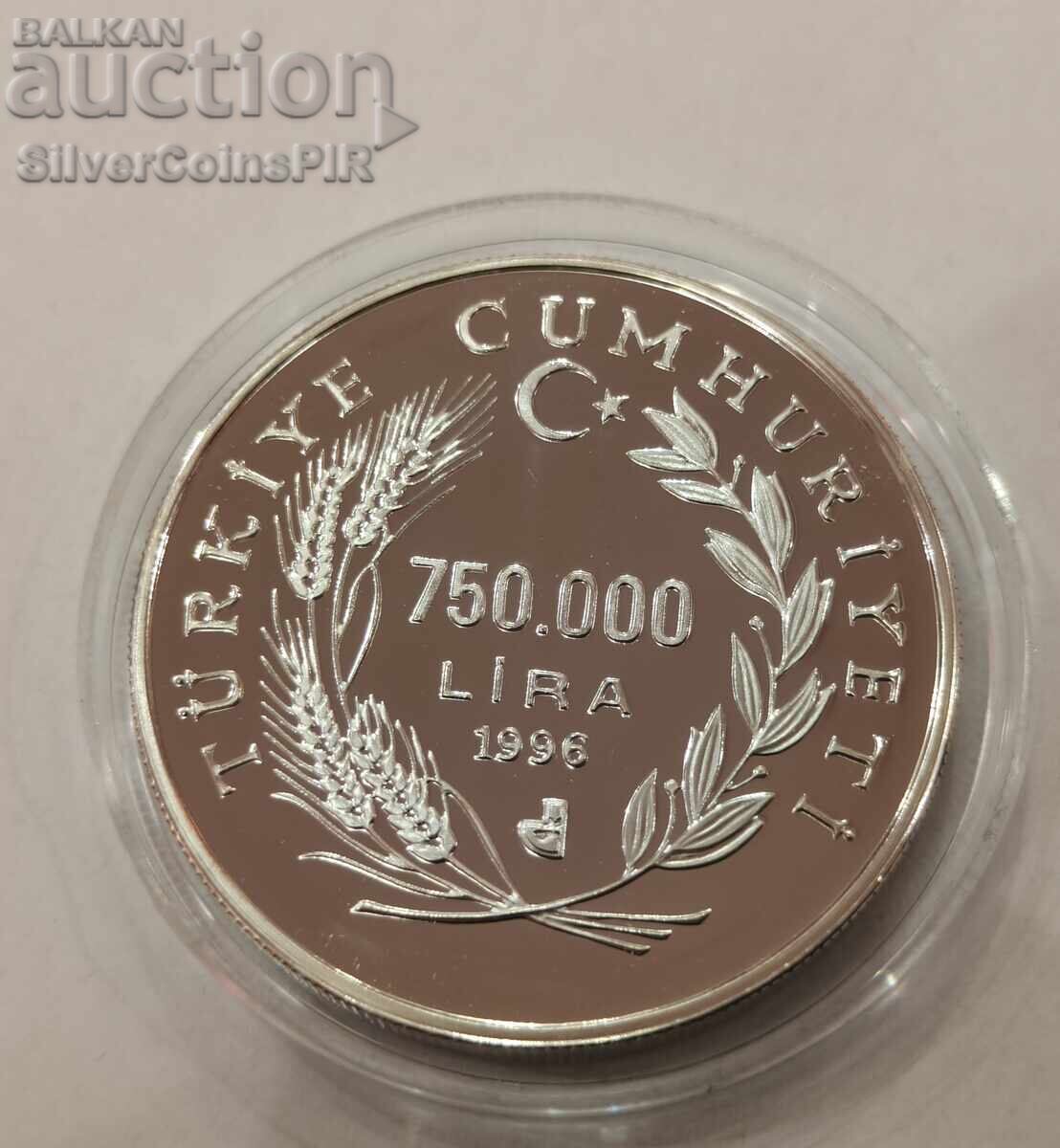Silver 750,000 Lira Door to Europe 1996 Turkey - 6