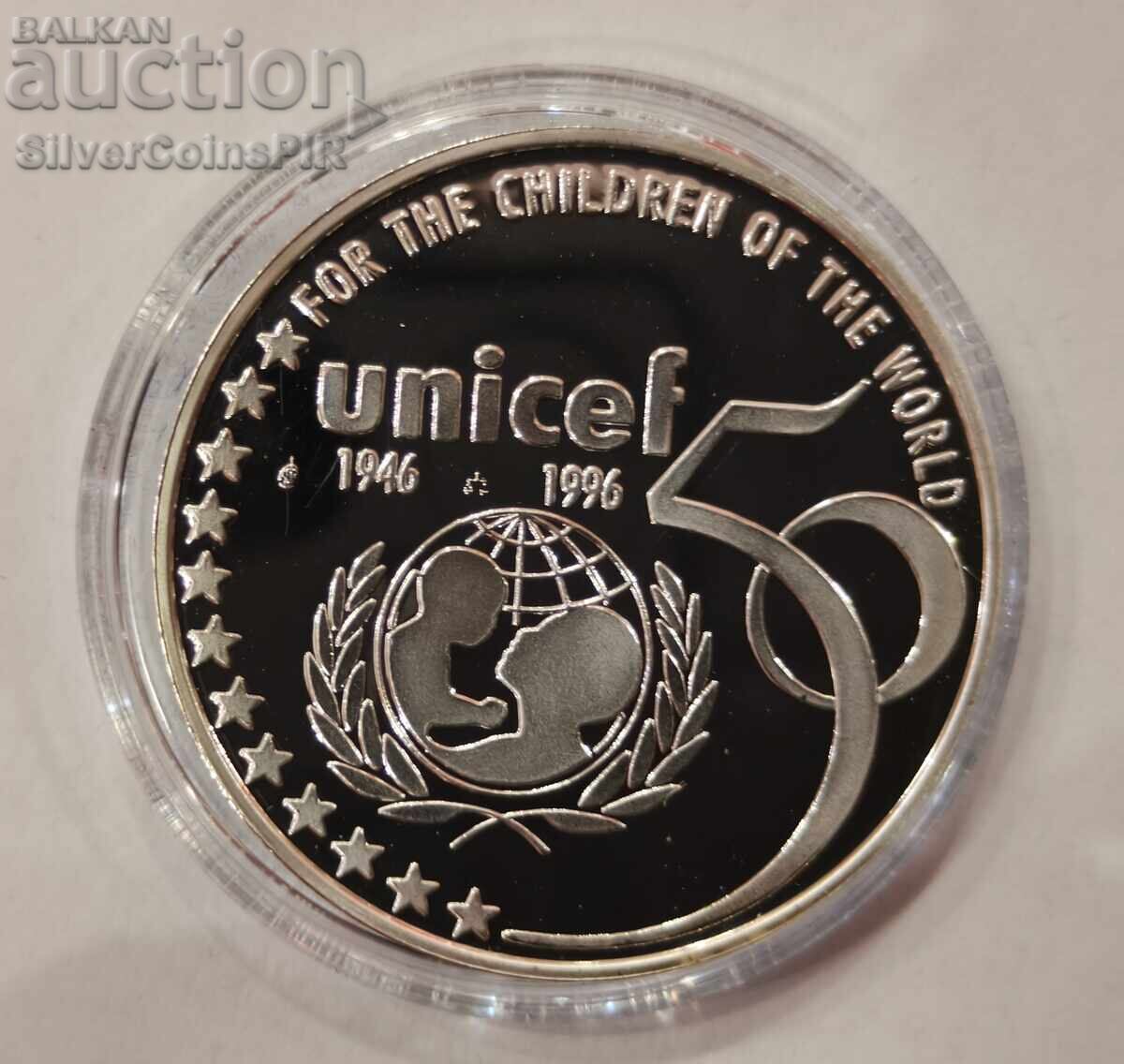 Silver 5 ECU 50g. UNICEF 1996 Belgium