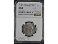 50 BGN 1940 MS62 NGC