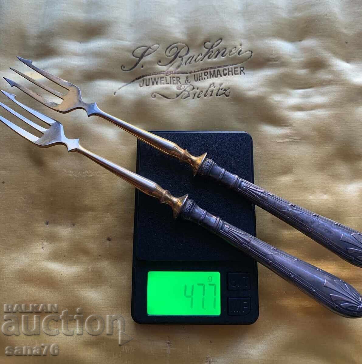 Παράδοση Πολυτελή ασημένια μαχαιροπίρουνα Reich (περιεκτικότητα 800) με επιχρύσωση - 1900