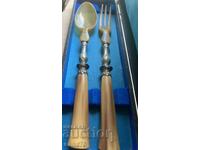 Set vintage de tacâmuri franceze placate cu argint (corn de bivol)