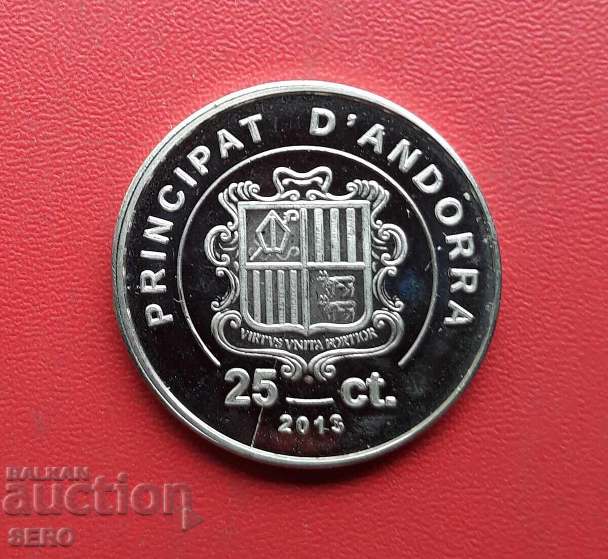 Andorra-25 cents 2013-extremely rare-mintage 17,500 pcs. BU with price € 5.01 | 9.80 BGN
