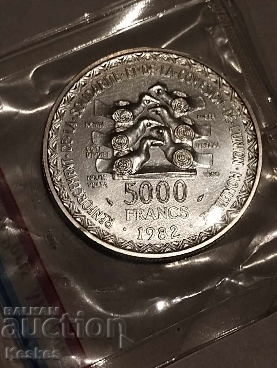 Licitație Statele Africii de Vest 5000 franci 1982 Essai probă