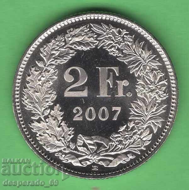 (¯`'•.¸ 2 francs 2007 SWITZERLAND UNC ¸.•'´¯)