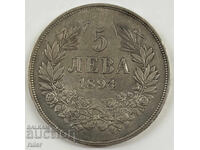 1894 5 LEVA FERDINAND Argint BULGARIA
