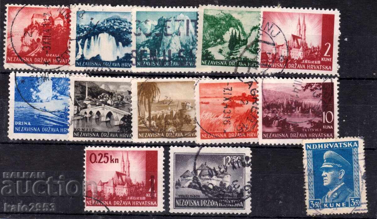 Croatia-1941-WWII-Definitive-Views-Lot of 12+, postmarked