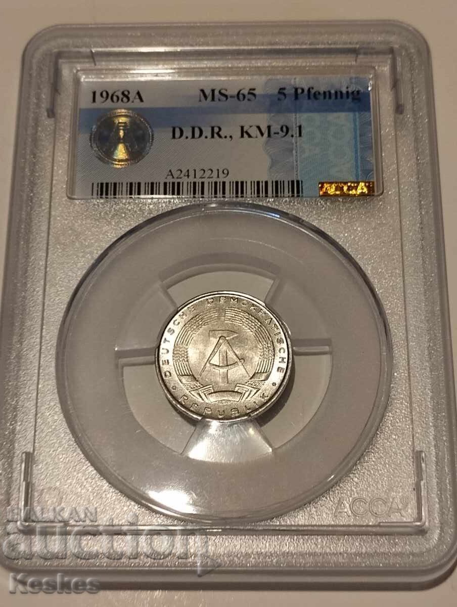 RDG (Republica Democrată Germană) 5 pfennigi 1968 cu preț € 25.00 | 48.90 BGN