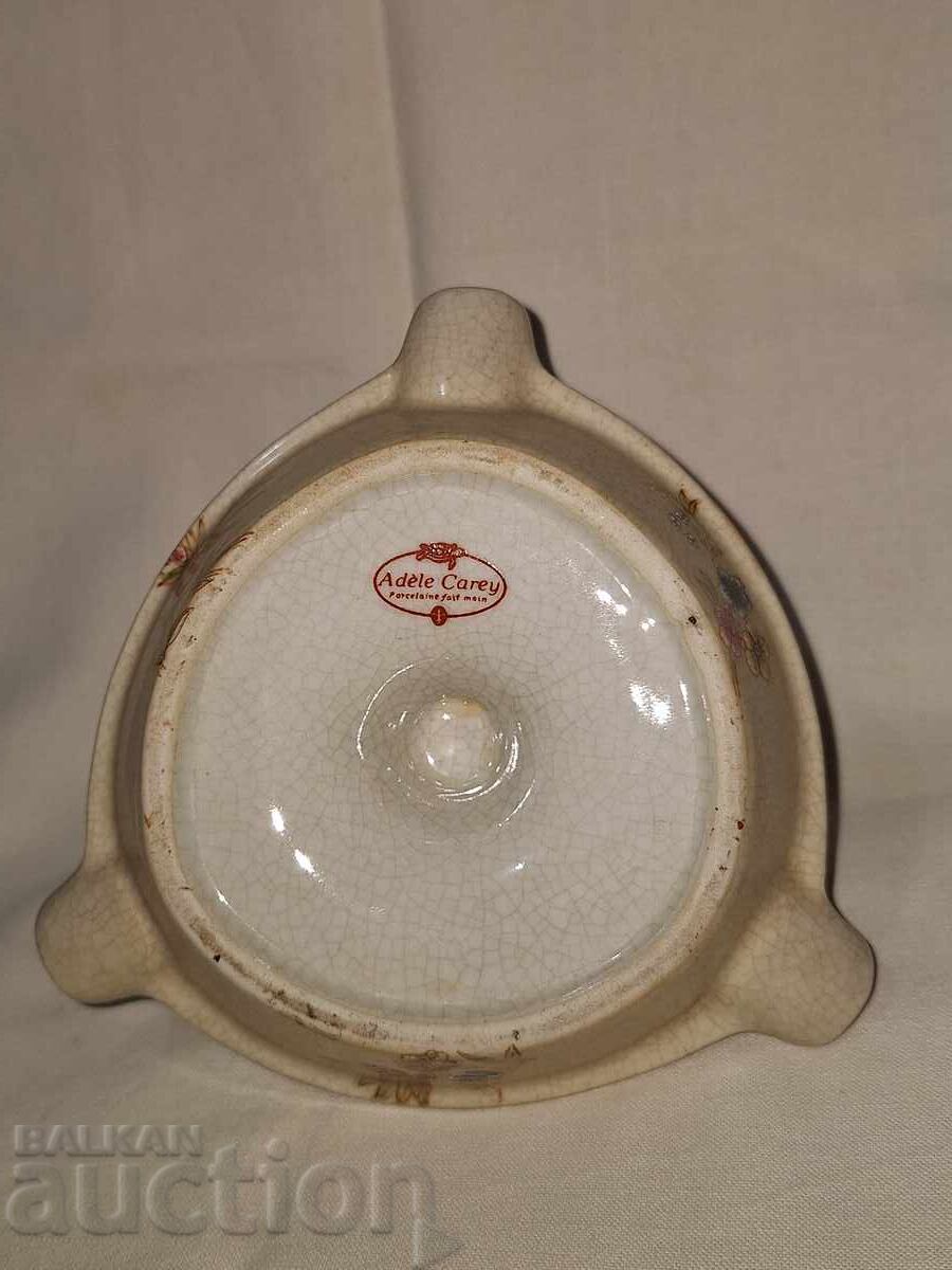 Cenușier vintage din porțelan cu figurină din bronz în formă de teckel - 7