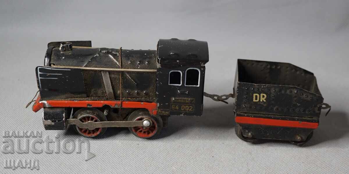Auction  Old German metal mechanical toy train Locomotive and carriage
