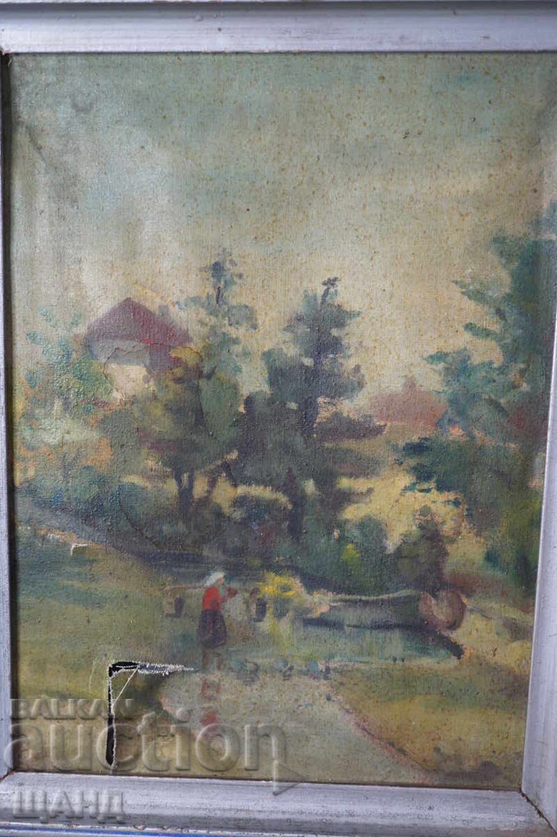 Pictură veche de maestru în ulei, peisaj cu ramă cu preț € 10.53 | 20.59 BGN