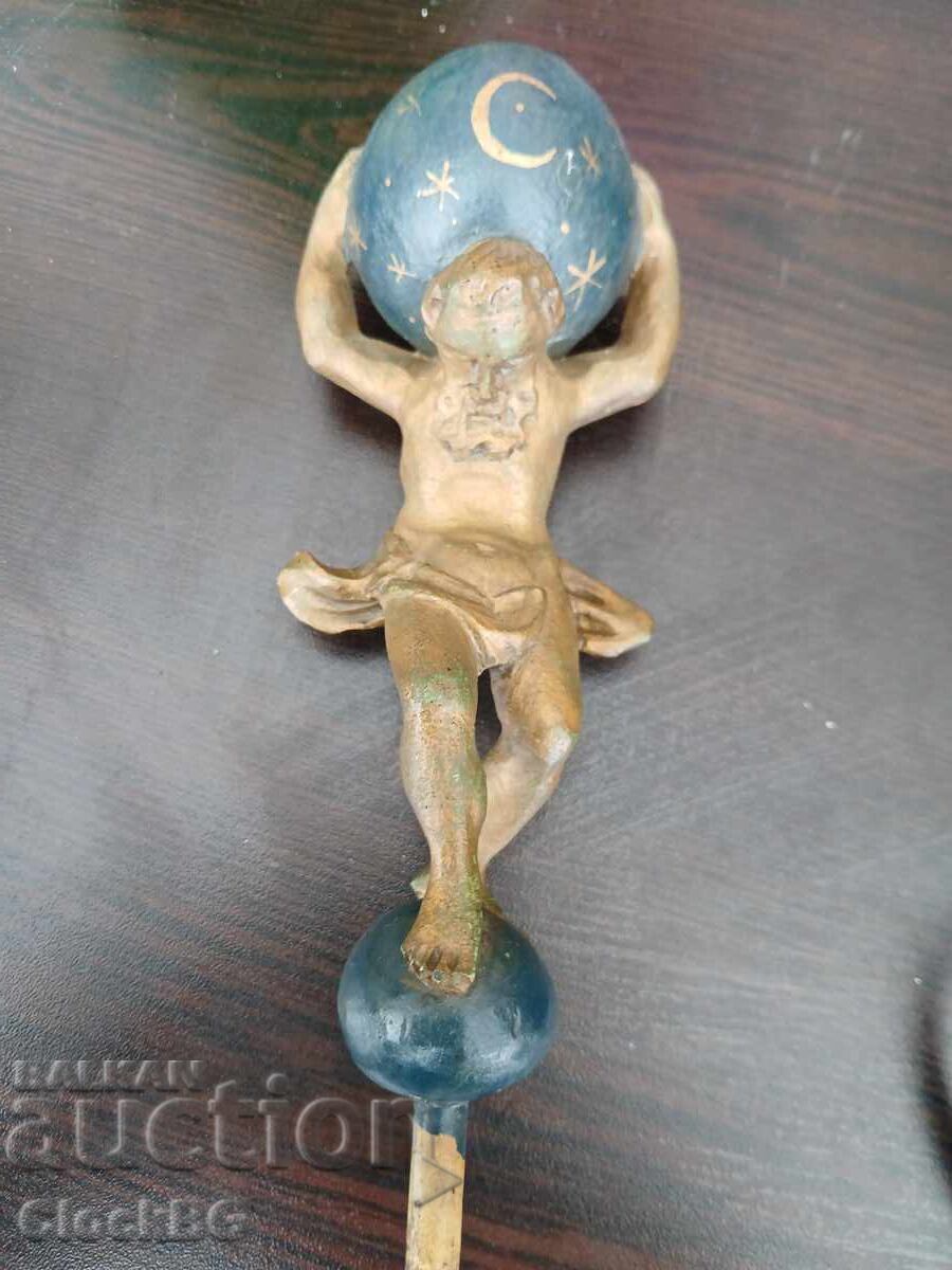 Figurină Atlas din lemn de la un ceas antic olandez frizon Figurină Atlas din lemn de la un ceas antic olandez frizon