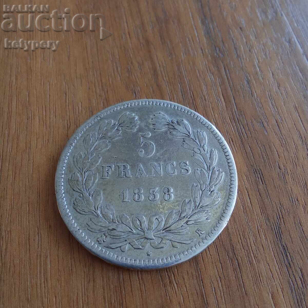 5 francs 1838 France 5 francs 1838 France