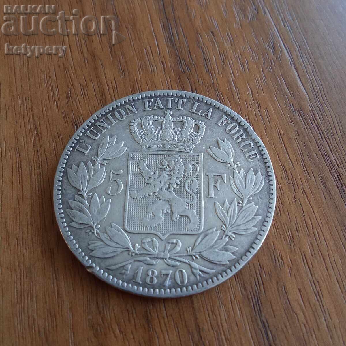 5 franci 1870 Belgia 5 franci 1870 Belgia