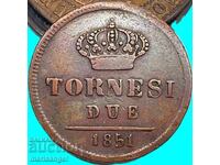2 торнеси 1851 Италия кралство Неапол Сицилия Фердинанд II