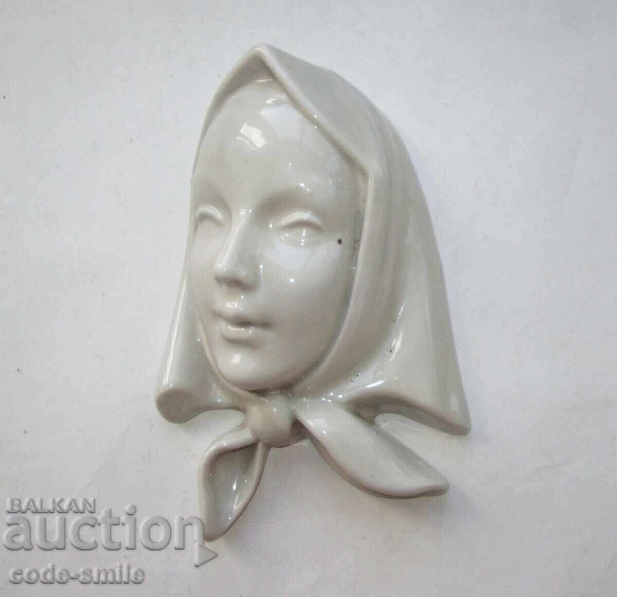 Vintage Bulgarian porcelain female face wall figurine Vintage Bulgarian porcelain female face wall figurine